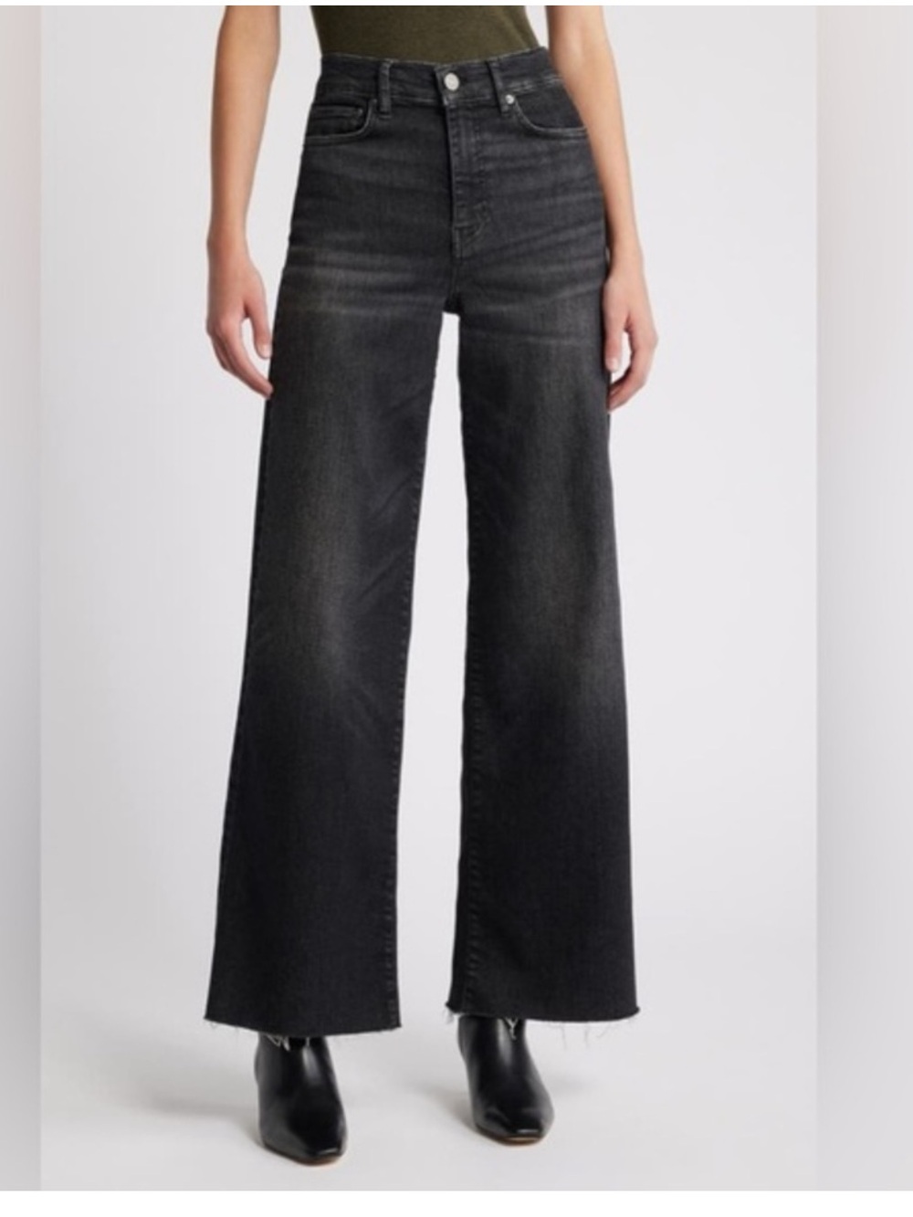 FRAME Le Slim Palazzo Raw Hem High Waist Wide Leg Jeans Murphy black wash